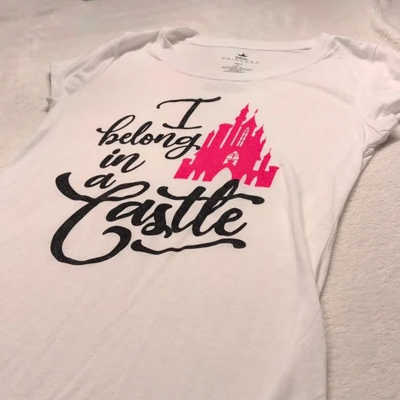 Disney women's tee "I belong in a Castle" Princess Fitted graphic Tee XL 14/16 - Picture 9 of 10